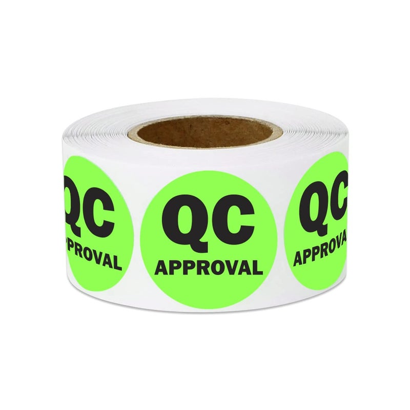 OfficeSmartLabels QC Approval Stickers - 1 Inch Round Circle in Bright Neon Green QC Approval Labels for Quality Control Production Line Warehouse Inventory Management Inspection Stickers - 300 Labels per Roll - Image 1